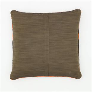 GERÇEK EL DOKUMA SİYAH TURUNCU RENGİ ÇİZGİLİ KEÇİ KİLİ YASTIK KILIFI