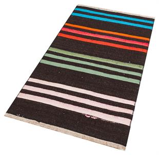 Renkli Çizigili El Dokuma  Doğal Keçi Kılı Yünlü Yolluk Kilim