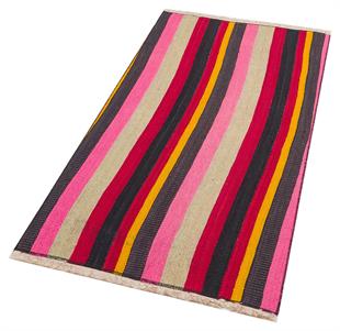 GENELEKSEL EL DOKUMA ÇOK RENKLİ ÇİZGİLİ KENDİR KİLİM