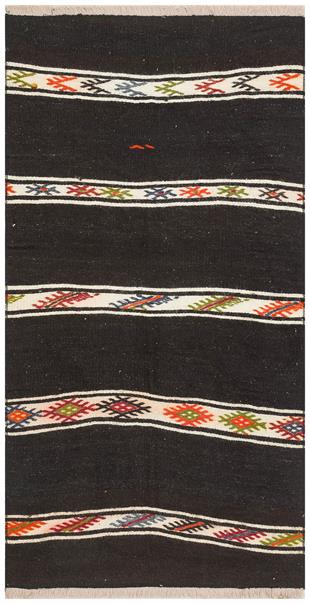 GERÇEK EL DOKUMA SİYAH RENGİ TÜRK MOTİFİ KİLİM