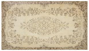 KREM KAHVERENGİ GÖBEKLİ DESEN ESKİTME VİNTAGE HALI