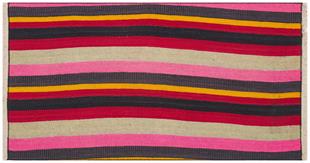 GENELEKSEL EL DOKUMA ÇOK RENKLİ ÇİZGİLİ KENDİR KİLİM