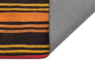 Siyah Turuncu Rengi El Dokuıma Keçi Kılı Yolluk Kilim