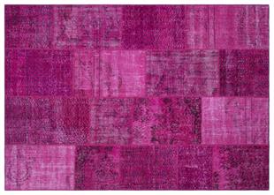 Geneleksel El Dokuma Fuşya Rengi Patchwork Halı