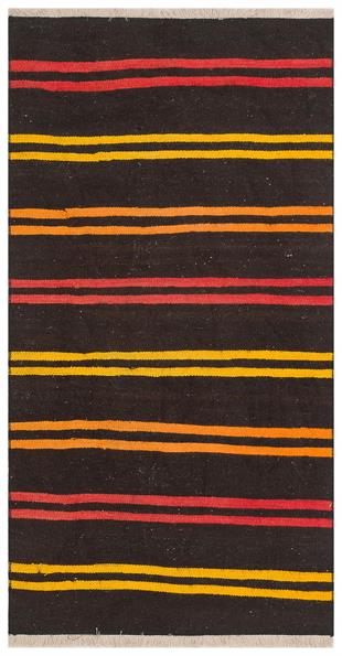 Siyah Çok Renkli El Dokuma Keçi Kılı Yün Kilim