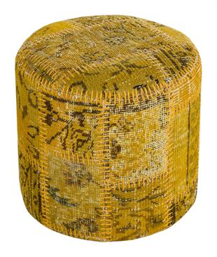 SARI RENGİ EL DOKUMA YUVARLAK PATCHWORK PUF