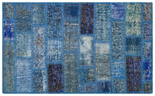 GENELEKSEL EL DOKUMA MAVİ RENGİ PATCHWORK HALI PASPAS