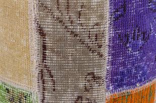 GERÇEK EL DOKUMA MULTİ RENGİ PATCHWORK YUVARLAK PUF
