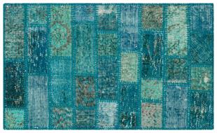 GENELEKSEL EL DOKUMA TURKUAZ RENGİ PATCHWORK HALI PASPAS