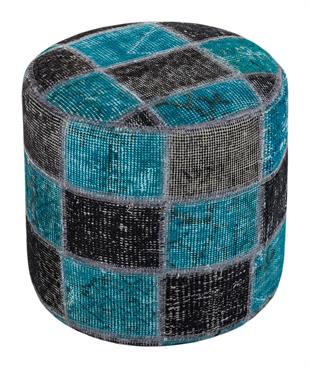 SİYAH TURKUVAZ RENGİ EL DOKUMA PATCHWORK PUF