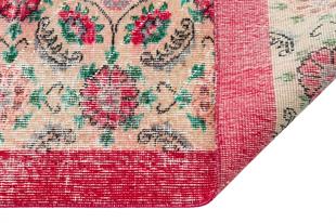 GENELEKSEL EL DOKUMA NATUREL RENGİ ÇİÇEKLİ DESEN ESKİTME VİNTAGE HALISI