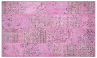 Geneleksel El Dokuma Pembe Rengi Patchwork Halı