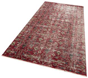 GERÇEK EL DOKUMA KIRMIZI  RENGİ ÇİÇEKLİ DESEN ESKİTME VİNTAGE HALISI