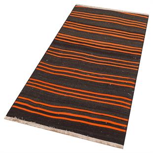 KAHVERENGİ TURUNCU RENGİ ÇİZGİLİ DESEN KEÇİ KİLİM