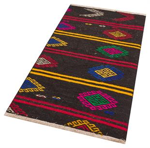 GERÇEK EL DOKUMA DESENLİ KEÇİ KILI YÜN KİLİMİ