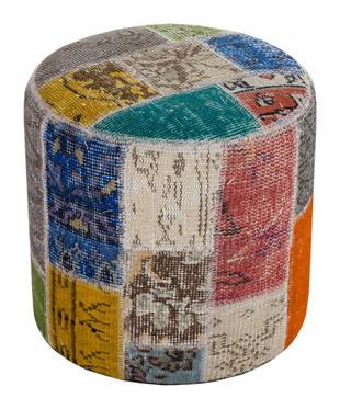 GERÇEK EL DOKUMA MULTİ RENGİ PATCHWORK YUVARLAK PUF