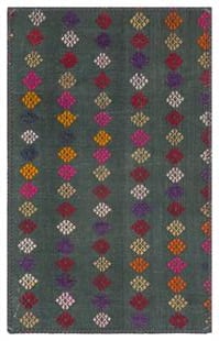 GERÇEK EL DOKUMA ÇİÇEKLİ DESEN YEŞİL KİLİM PASPAS