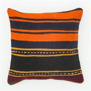 SİYAH TURUNCU ASTARLI EL DOKUMA YASTIK KILIFI