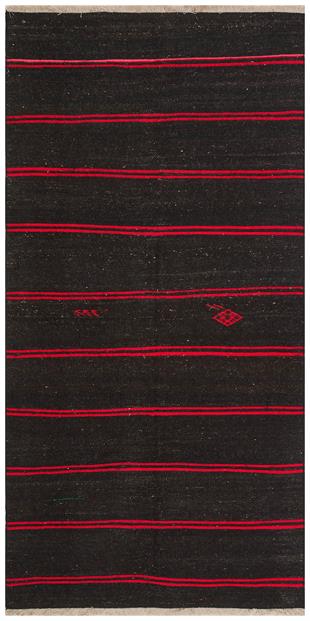 GENELEKSEL EL DOKUMA SİYAH KİRMİZİ RENGİ ÇİZGİLİ DESEN KİLİM