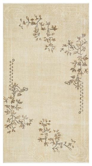 BEJ KAHVERENGİ ÇİÇEKLİ DESEN EL DOKUMA VİNTAGE HALI