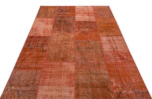 Geneleksel El Dokuma Kiremit Rengi Patchwork Halı