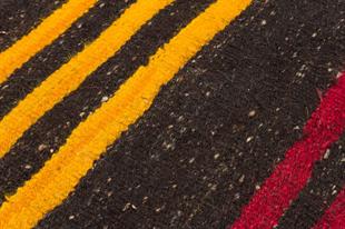 GERÇEK EL DOKUMA KIRMIZI SARI ÇİZGİLİ VİNTAGE KİLİM  