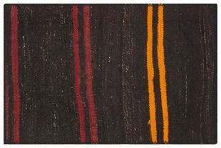 Siyah Rengi Turuncu Çizgili El Dokuma Kilim Paspas