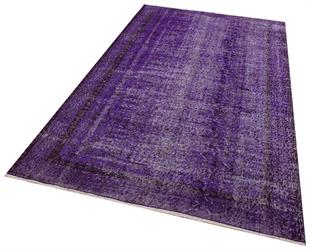 GERÇEK EL DOKUMA MOR RENGİ ÇİÇEKLİ DESEN ESKİTME YÜN HALISI