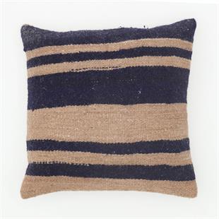 KREM LACİVERT RENGİ EL DOKUMA KEÇİ KİLİM YASTIK KILIFI 