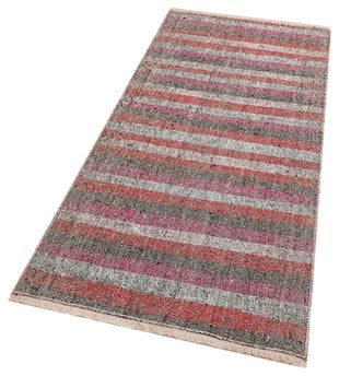 EL DOKUMA GRİ KIRMIZI ÇİZGİLI KİLİM 