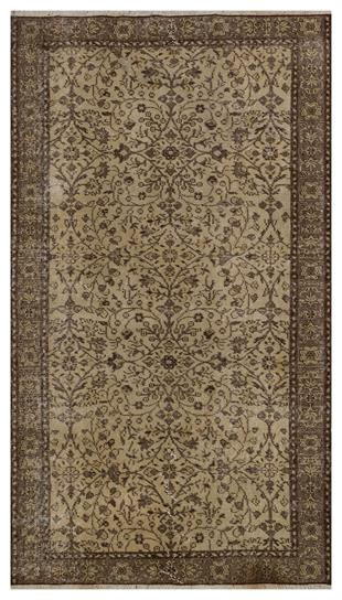 BEJ KAHVERENGİ ÇİÇEKLİ DESEN EL DOKUMA VİNTAGE HALI