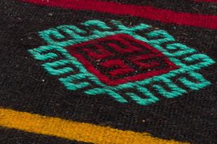 GERÇEK EL DOKUMA KIRMIZI SARİ RENGİ ÇİZGİLİ KİLİM PASPAS