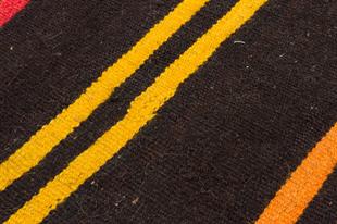 Siyah Çok Renkli El Dokuma Keçi Kılı Yün Kilim