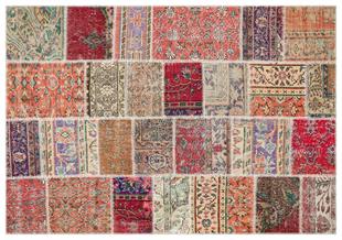 Geneleksel El Dokuma  Bej Naturel Rengi Patchwork Halı