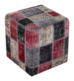 GERÇEK EL DOKUMA MULTİ RENGİ PATCHWORK KARE PUF