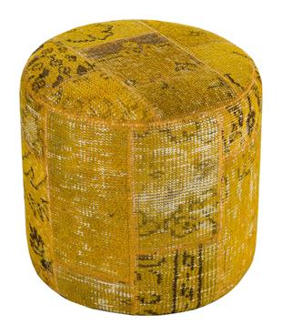 SARI RENGİ EL DOKUMA YUVARLAK PATCHWORK PUF