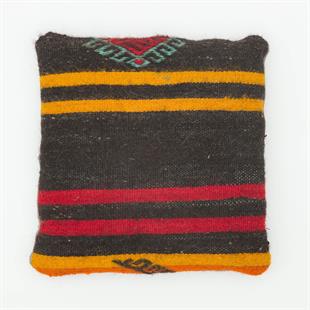 KİRMİZİ SARI RENGİ ÇİZGİLİ DESEN KEÇİ KİLİ KİLİM YASTIK KILIFI