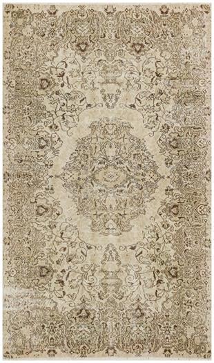 GERÇEK EL DOKUMA BEJ RENGİ ÇİÇEKLİ VİNTAGE İSPARTA HALISI