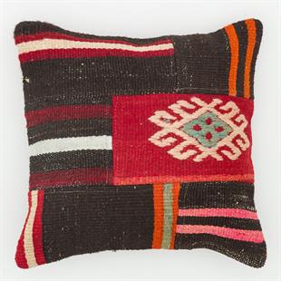 EL DÜĞÜMLÜ SİYAH KAHVERENGİ RENKLİ VİNTAGE YASTIK KILIFI