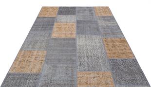 Geneleksel El Dokuma Kahve Gri Rengi  Patchwork Halı