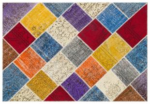 Geneleksel El Dokuma Çok Renkli Patchwork Halı