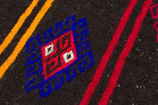 Siyah Çok Renkli El Dokuma Keçi Kılı Yün Kilim