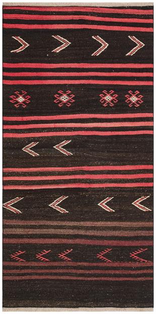 GERÇE EL DOKUMA SİYAH MÜRDÜM RENGİ ÇİZGİLİ DESEN YÜN KİLİM