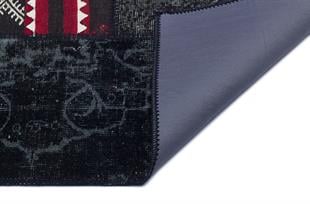 Geneleksel El Dokuma Siyah Halı Kilim Karışık Patchwork Halısı