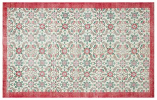 Krem Rengi Kırmızı Çiçekli El Dokuma Vintage Halı