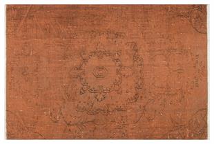 GERÇEK EL DOKUMA KAHVERENGİ GÖBEKLİ DESEN VİNTAGE HALISI