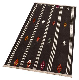 SİYAH BEYAZ RENGİ ÇİZGİLİ DESEN KEÇİ YÜN KİLİM