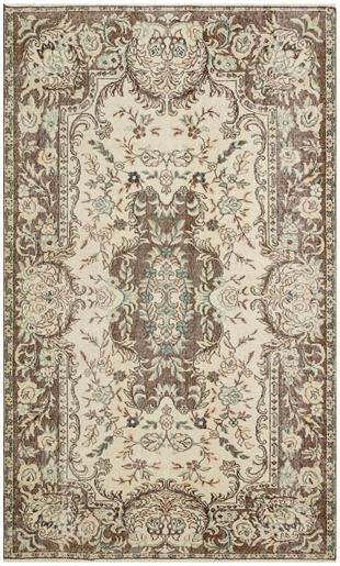 EL DOKUMA KREM KAHVERENGİ GÖBEKLİ DESEN VİNTAGE HALI