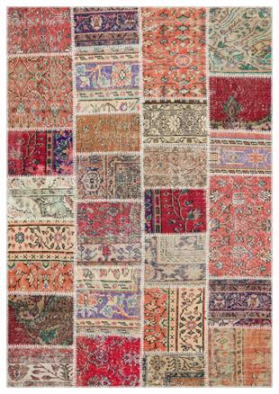 Geneleksel El Dokuma  Bej Naturel Rengi Patchwork Halı