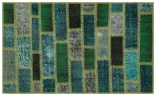 GENELEKSEL EL DOKUMA YEŞİL RENGİ PATCHWORK HALI PASPAS